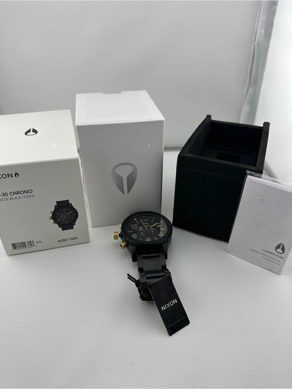 New Nixon Black & Gold Stainless Steel Chronograph Watch